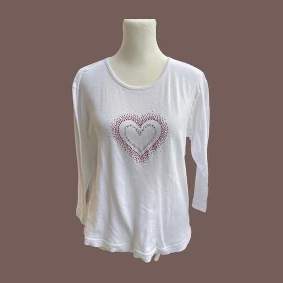 Morning Sun Tops - Sunburst Heart Gem Tee | White Cotton | Size S | Vintage
